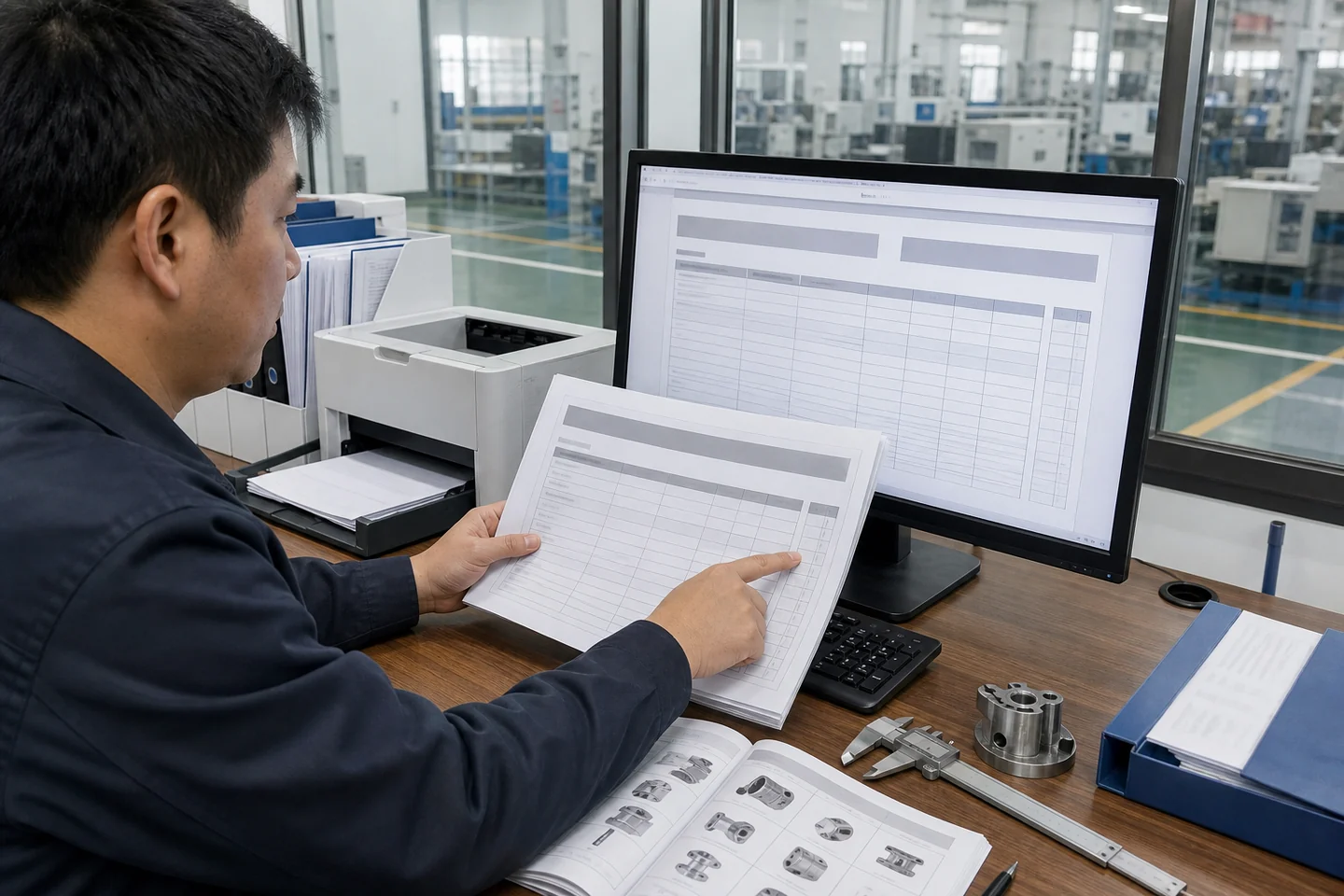 采购人员检查产品规格表打印预览和PDF留档效果