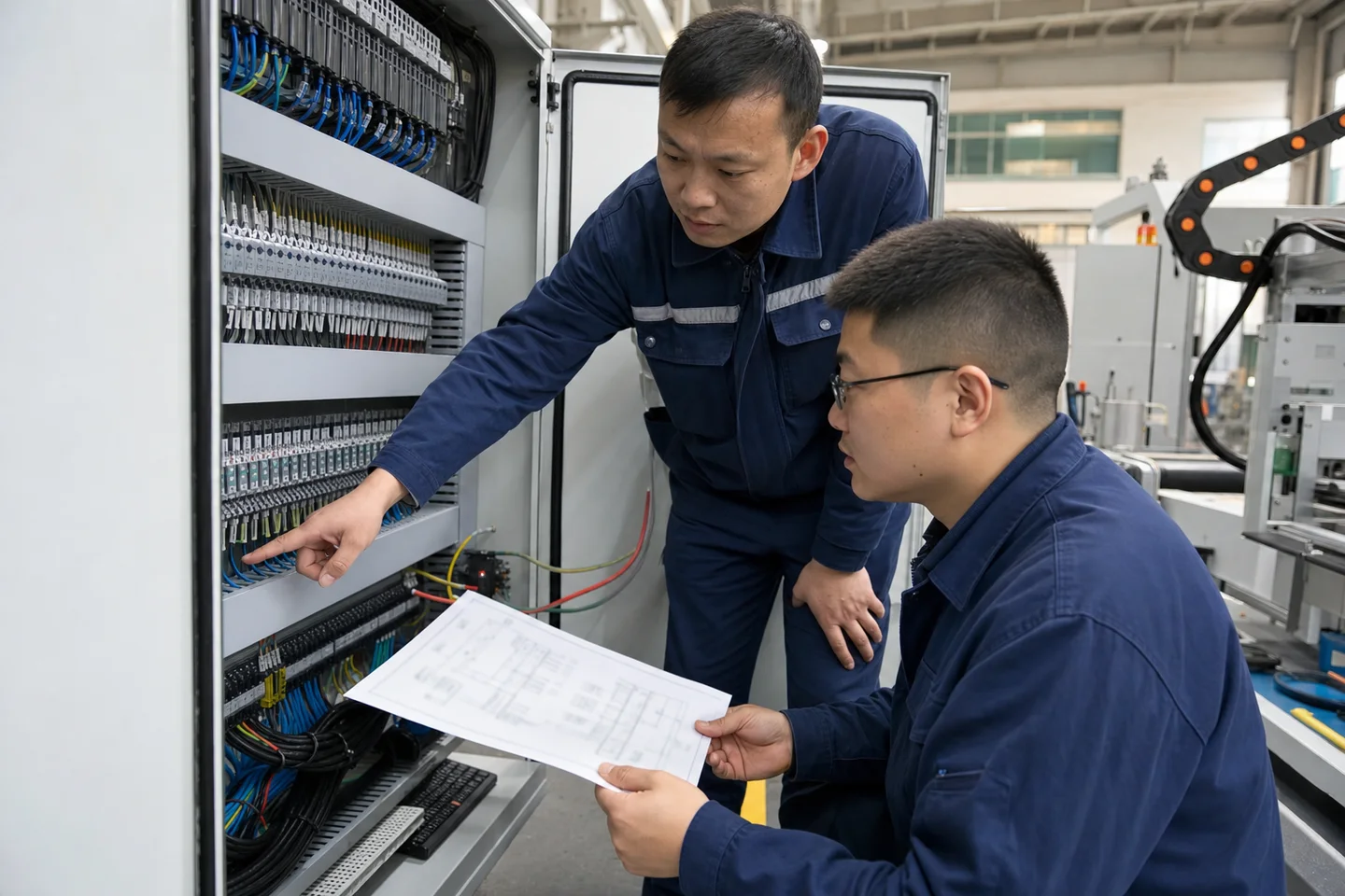 电气人员对照接线图核对设备端子号
