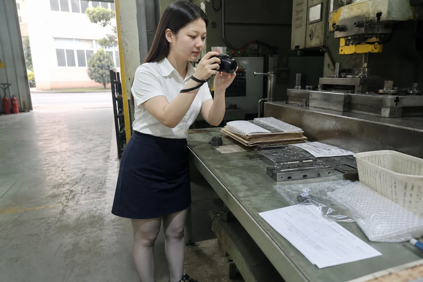 冲压加工报价现场,拍摄者记录材料用量与包装物流条件