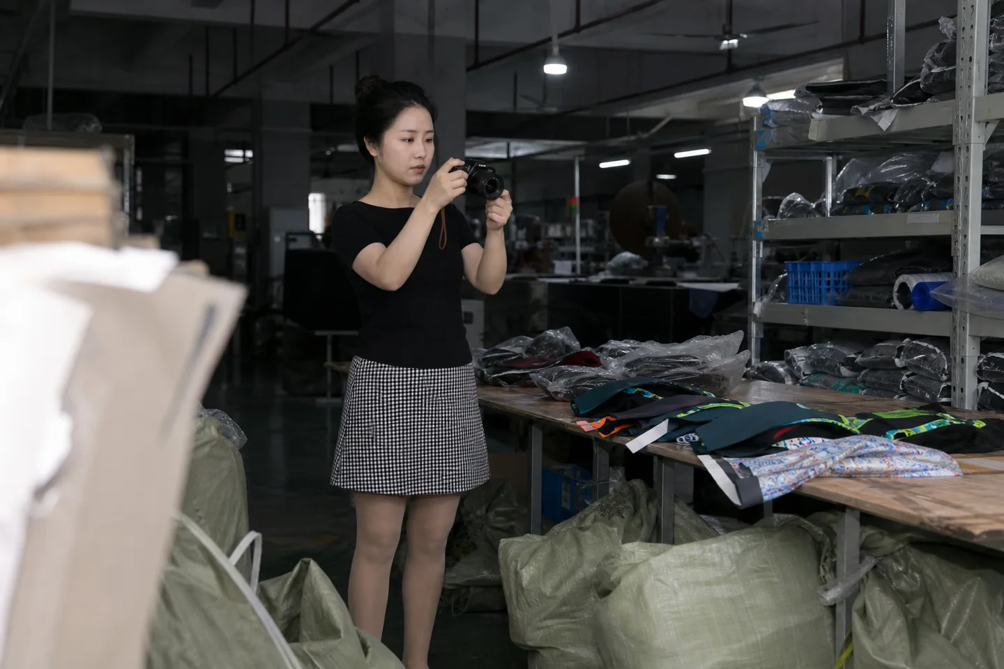 文体用品定制现场取材者记录样品和订单规格确认